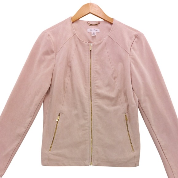 Calvin Klein Faux Suede Jacket Women's M Pink Full Zip Gold Hardware - Picture 1 of 8